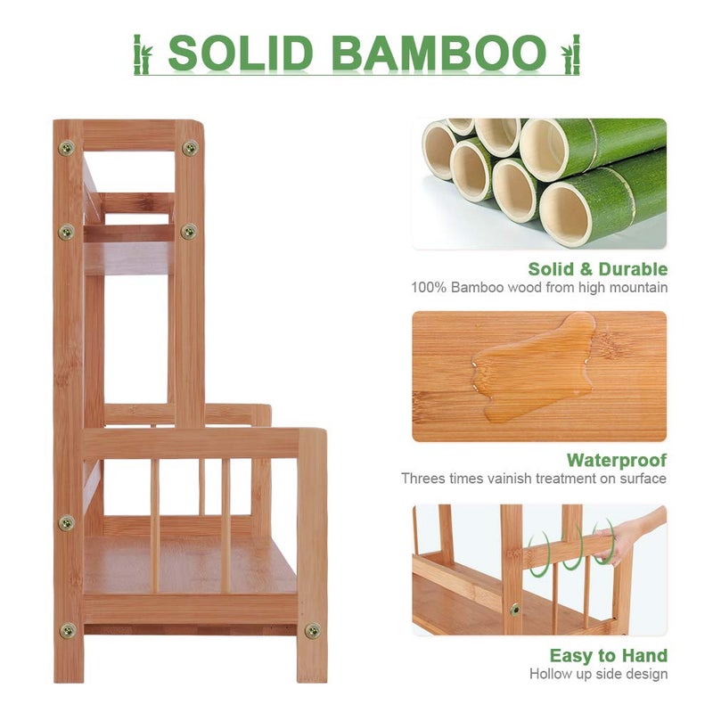 COOGOU Kitchen Countertop Organizer Bamboo Spice Rack - Coffee Station Organizer Countertop Shelf 2 Tier Storage Stand, Vintage Rustic Wooden Syrup Sauce Jar Bottle Spice Makeup Display Holder - Image 4